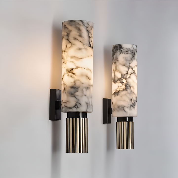 Applique murale design, LED cylindrique marbre, pour un éclairage chaleureux et décoratif.