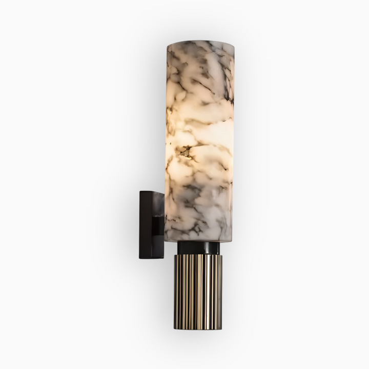 Éclairage mural élégant: applique LED cylindrique en marbre, idéale pour chambre ou couloir.