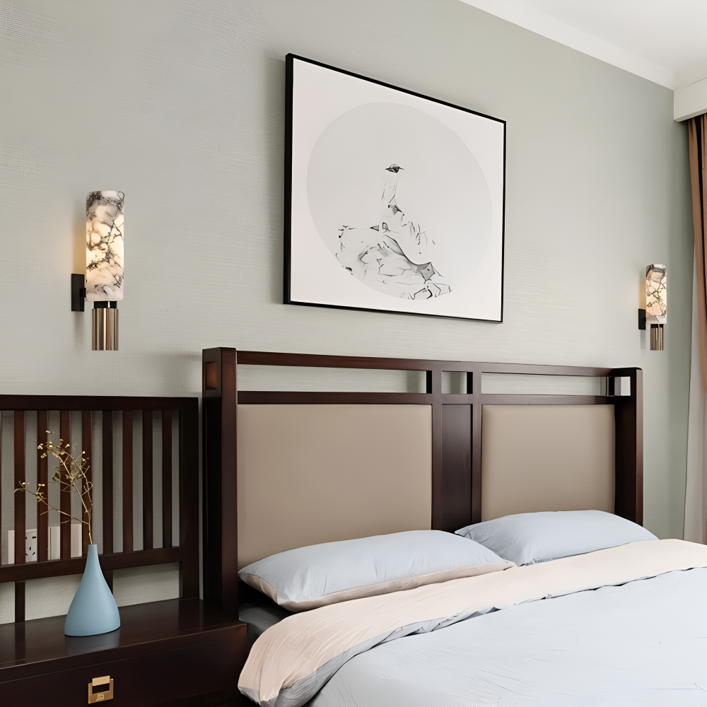 Lampe murale LED design marbre, cylindrique, idéale pour chambre, crée une ambiance luxe.