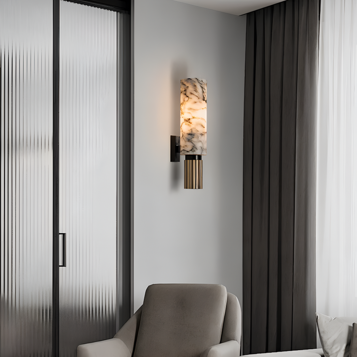 Lampe murale LED cylindrique en marbre, ajout de luxe et design contemporain à votre intérieur.