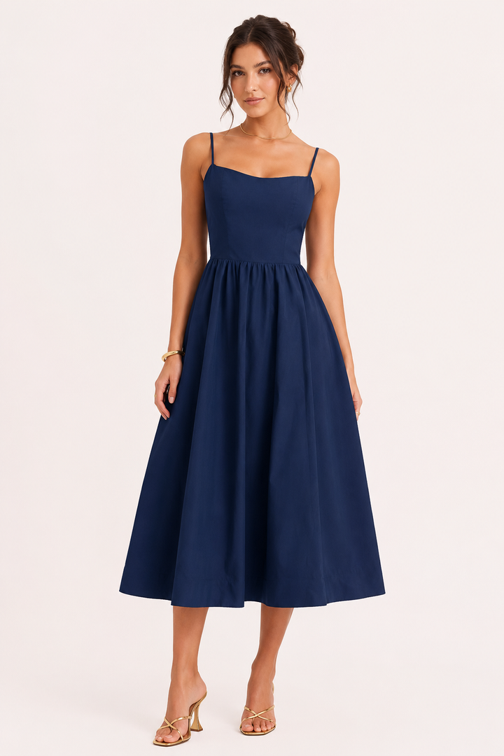 Robe midi décontractée à bretelles pour femme, confortable et légère, idéale pour l'été ou le printemps.