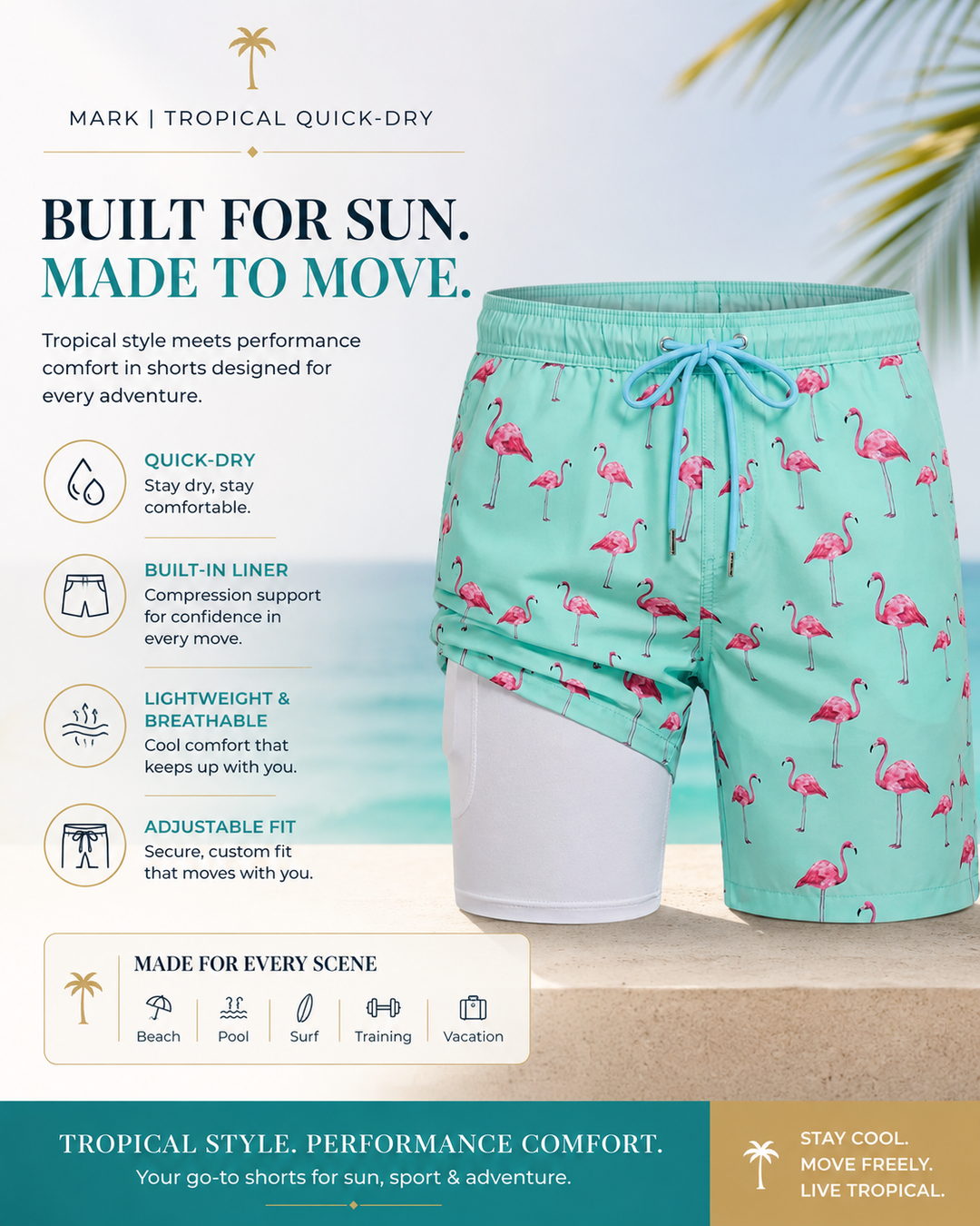 Maillot de bain homme à motifs, séchage rapide pour loisirs aquatiques.