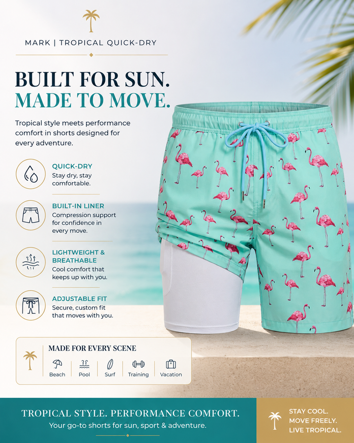 Maillot de bain homme à motifs, séchage rapide pour loisirs aquatiques.