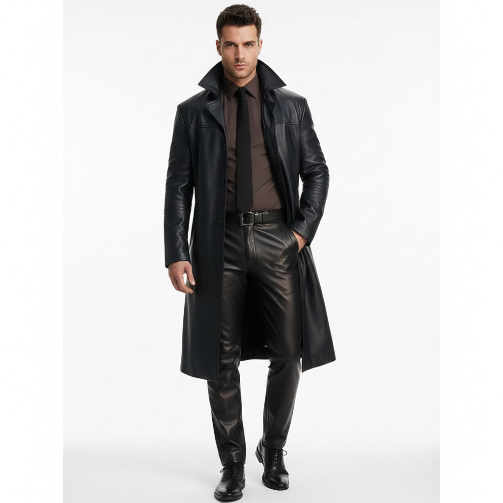 Trench long homme élégant, manteau classique à coupe moderne pour l'hiver/automne, parfait pour mode masculine.