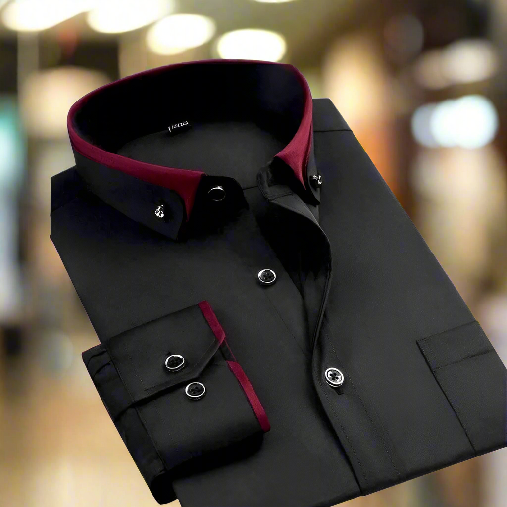 Chemise classique homme à manches longues, coupe ajustée, essentielle pour une mode masculine élégante.