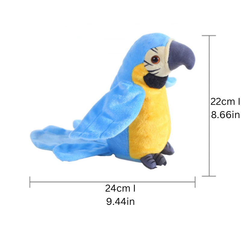 Peluche perroquet parlant et interactif, matière douce, parfait pour l'apprentissage des enfants.