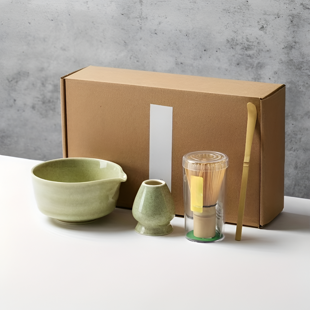 Kit complet pour la préparation du thé matcha, idéal pour un rituel quotidien.
