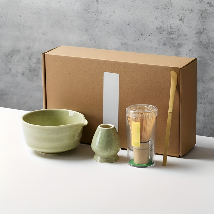 Kit complet pour la préparation du thé matcha, idéal pour un rituel quotidien.