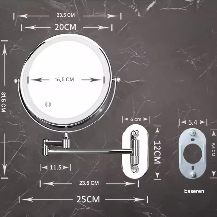 Accessoire salle de bain: miroir LED LumiAura sans fil, rechargeable, éclairage idéal pour maquillage.