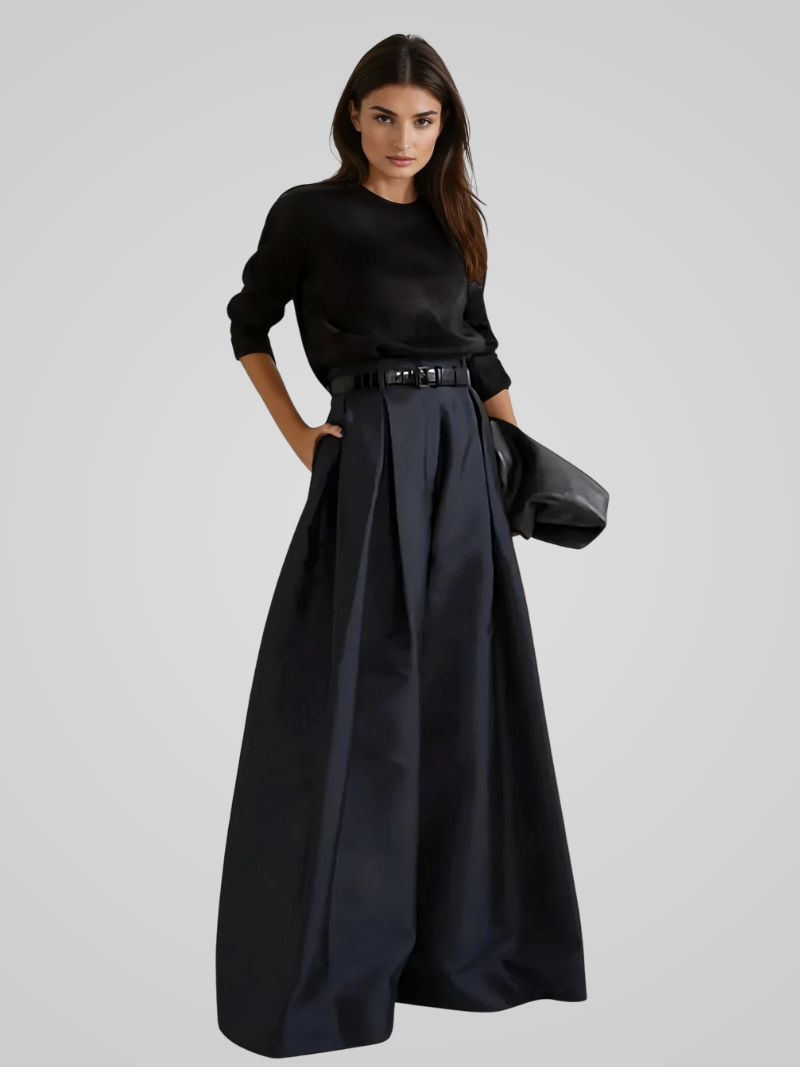 Jupe-pantalon longue femme au design pantalon large fluide, taille haute pour un confort élégant et un style chic.