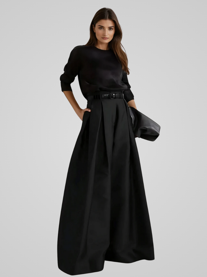 Jupe-pantalon longue femme taille haute fluide, élégante et confortable, idéale pour look chic décontracté ou formel.