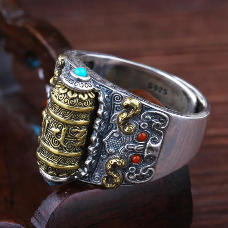 Bague en argent rotative unisexe, style moderne et tendance. Bijou ajustable porte-bonheur, idéal comme cadeau original.