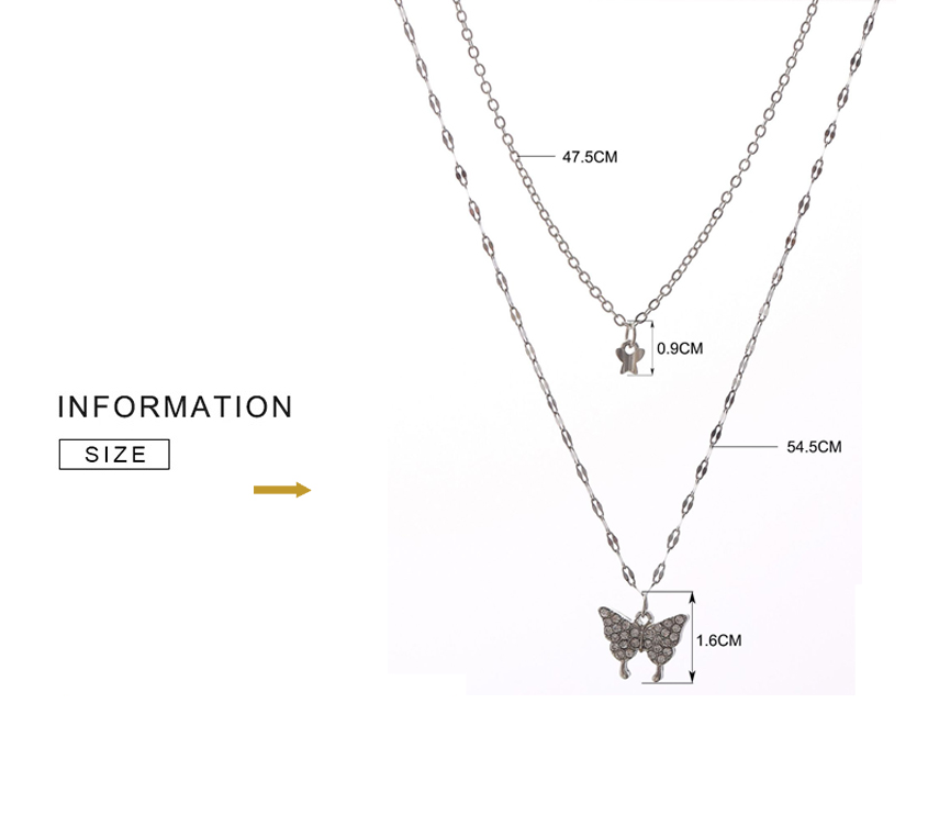 Collier chic femme papillon zircon. Bijou élégant en argent, double chaîne fine, accessoire de mode intemporel.
