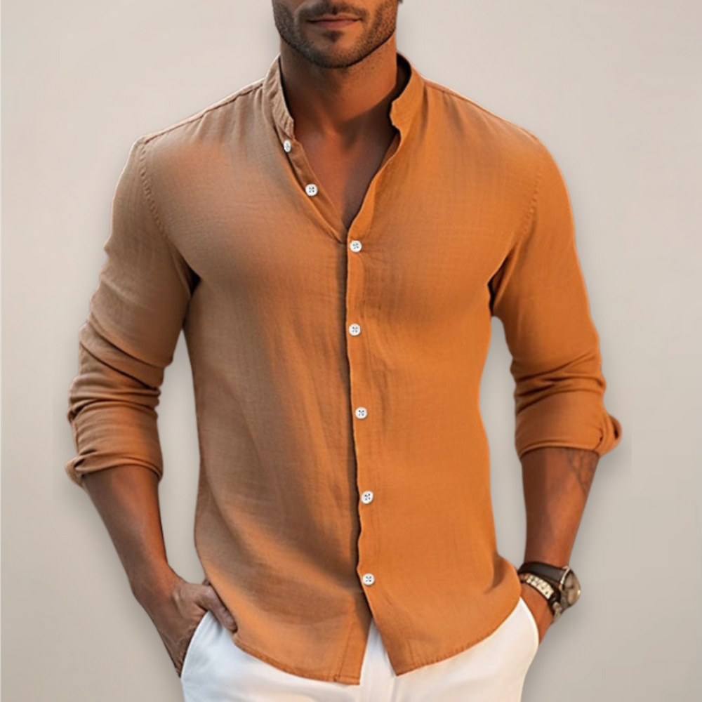 Top homme décontracté, chemise boutonnée polyvalente pour l'été, mode masculine estivale et confortable.