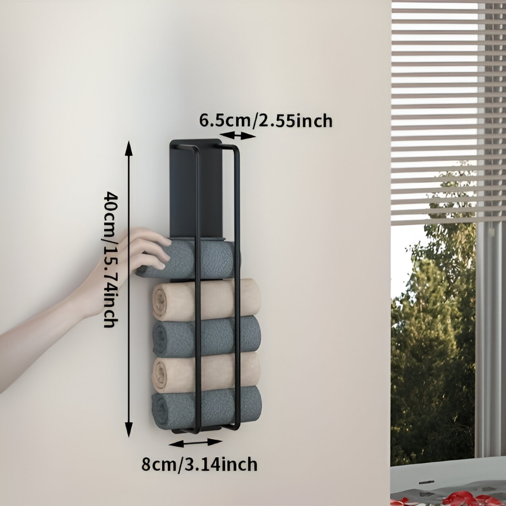 Détail du porte-serviettes mural double en métal. Finition robuste et design contemporain pour la salle de bain.