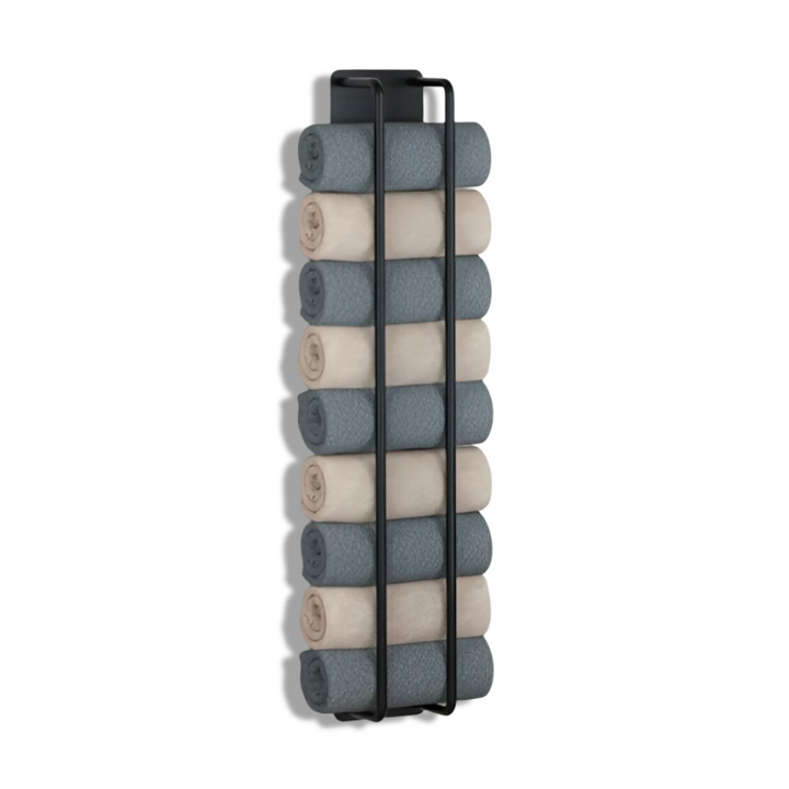 Support mural double en métal pour serviettes. Un accessoire de salle de bain contemporain, durable et pratique.