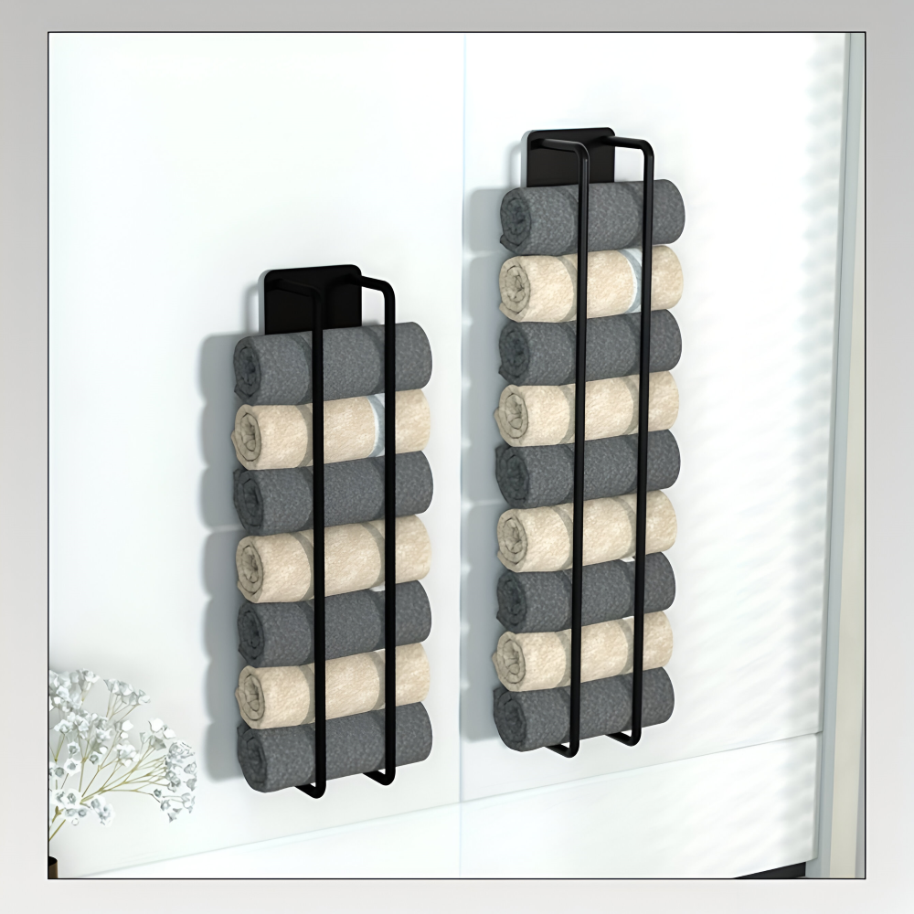 Support mural double en métal pour serviettes, élégant. Design moderne pour optimiser l'espace de votre salle de bain.