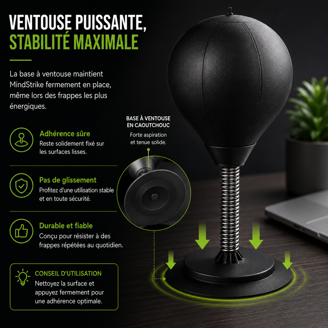 Sac de frappe portable MindStrike, accessoire anti-stress noir et rouge, parfait pour libérer l'énergie.