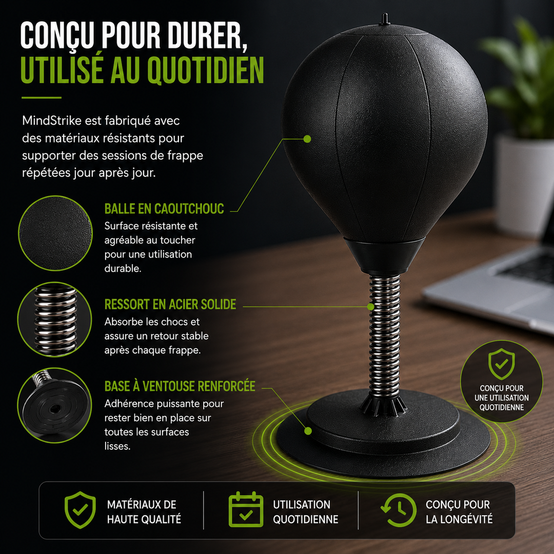 Punching ball de table MindStrike noir et rouge, un outil efficace pour la décompression et la sérénité.