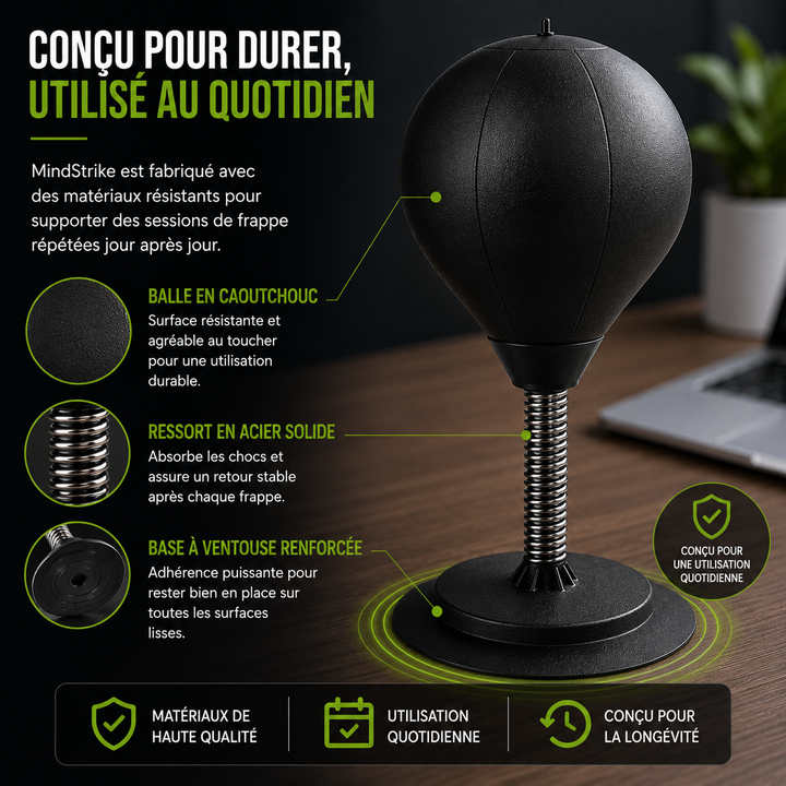 Punching ball de table MindStrike noir et rouge, un outil efficace pour la décompression et la sérénité.