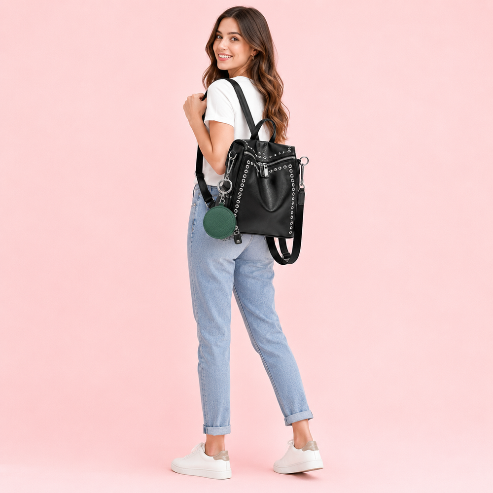 Sac à dos femme en cuir véritable noir, pratique pour le quotidien ou en voyage, style bandoulière.