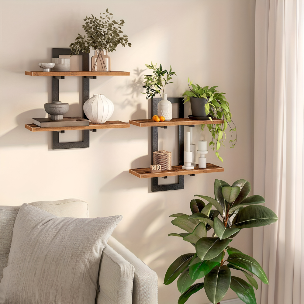 Rangement mural moderne: étagère en bois minimaliste 2 niveaux pour cuisine, salle de bain ou bureau.