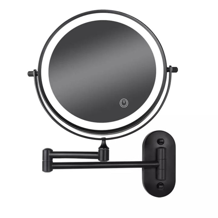 Miroir de beauté mural LED LumiReflect rechargeable, offrant une vue grossissante pour le maquillage.