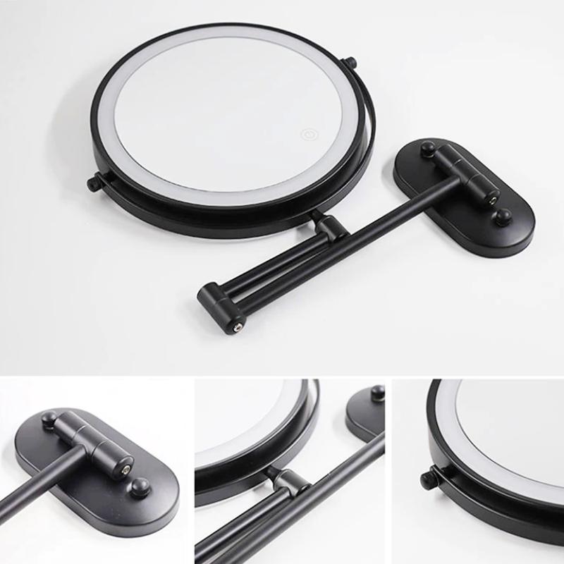 Détail du miroir LumiReflect LED grossissant, parfait pour la précision du maquillage des yeux.