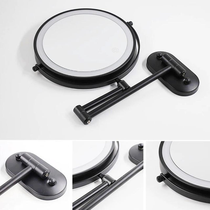 Détail du miroir LumiReflect LED grossissant, parfait pour la précision du maquillage des yeux.
