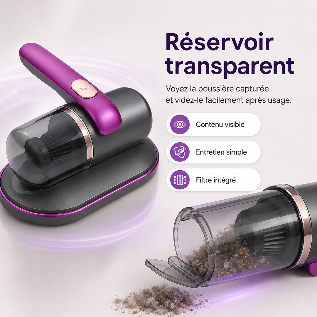 Aspirateur de maison sans fil UV pour textiles, assure un nettoyage hygiénique des matelas et canapés.