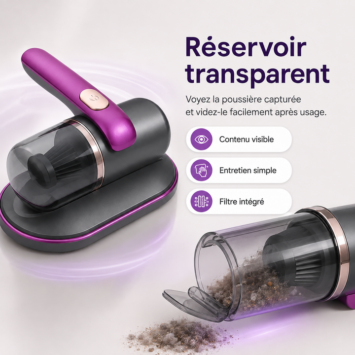 Aspirateur de maison sans fil UV pour textiles, assure un nettoyage hygiénique des matelas et canapés.