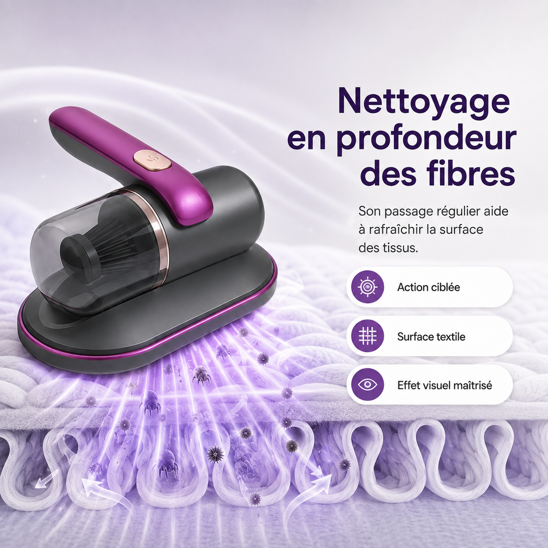 Aspirateur rechargeable sans fil UV pour matelas, nettoyage facile et pratique de tous textiles et tissus.