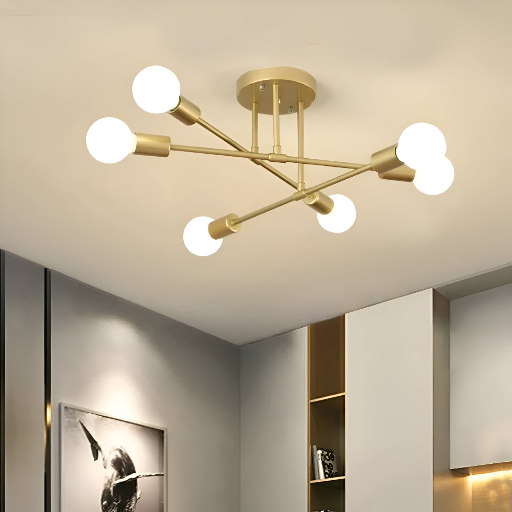 Plafonnier LED doré moderne, idéal pour un éclairage de salon élégant et contemporain.