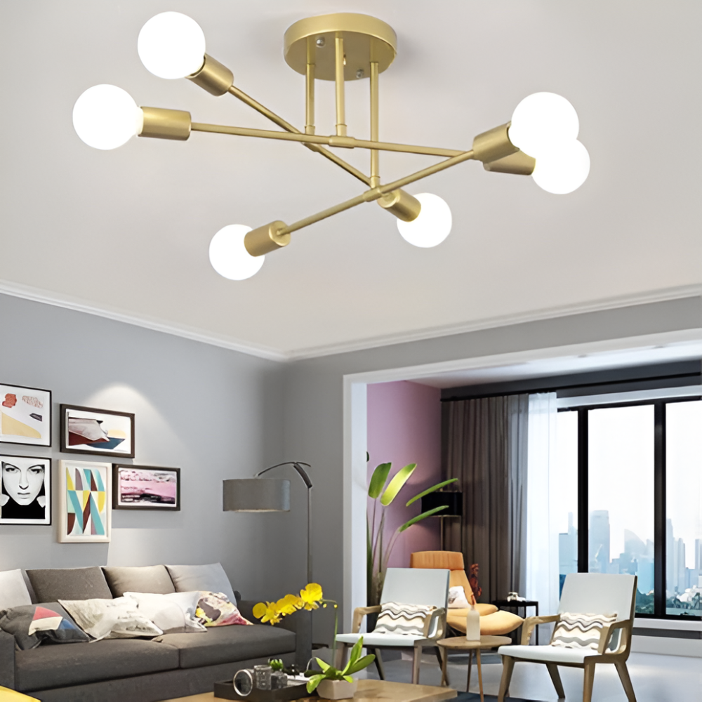 Lampe de plafond dorée moderne, apportant une touche de luxe et un éclairage LED efficace au design intérieur.