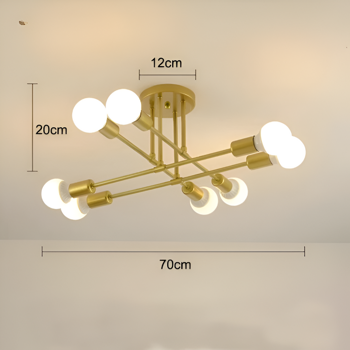 Lampe de plafond LED dorée, créant une lumière ambiante sophistiquée pour un salon ou une chambre moderne.