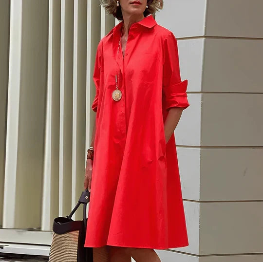 Robe chemise femme élégante, coupe midi polyvalente, idéale pour un look chic et confortable au quotidien.