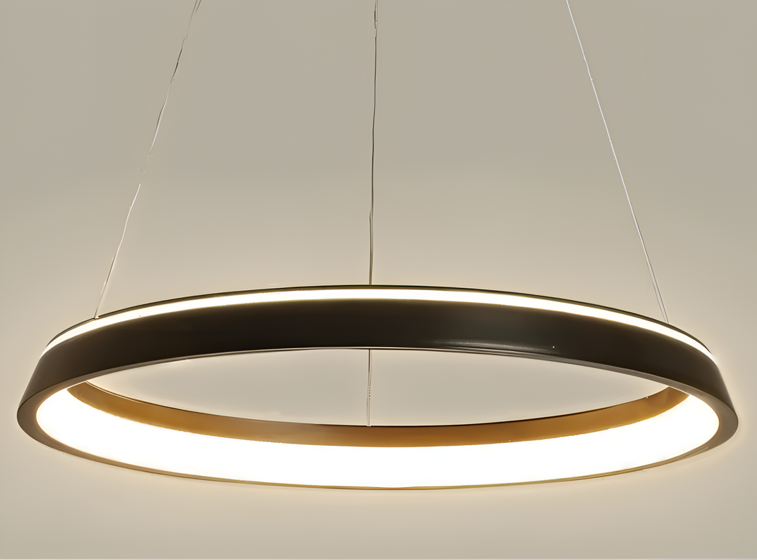 Pendentif LED CircuGlow, éclairage moderne dimmable, design épuré, idéal pour cuisine ou salon.