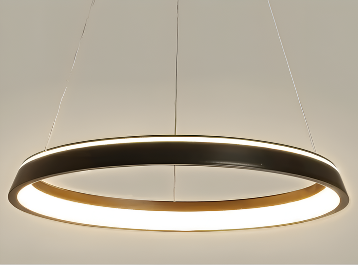 Pendentif LED CircuGlow, éclairage moderne dimmable, design épuré, idéal pour cuisine ou salon.