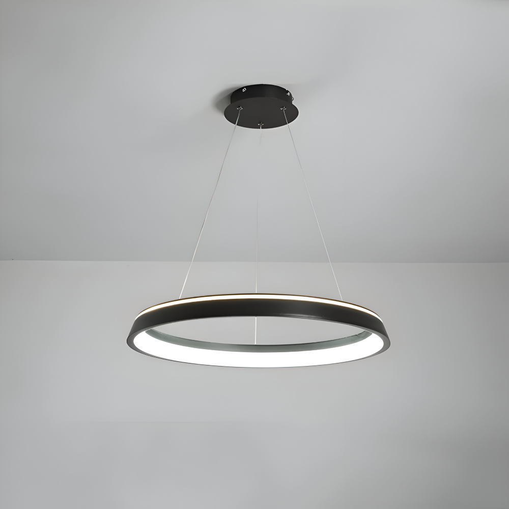 Pendentif LED rond, noir, éclairage élégant pour un design intérieur moderne, économie d'énergie.
