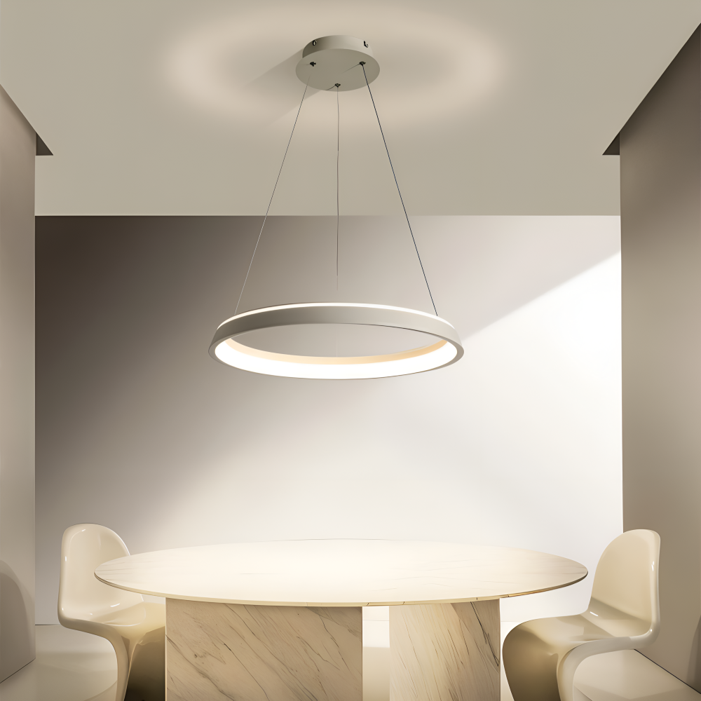 Pendentif LED CircuGlow rond, noir, idéal pour cuisine moderne, lumière dimmable, économie d'énergie.