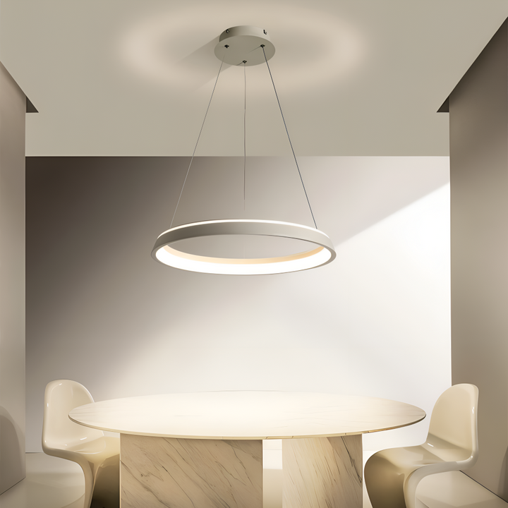 Pendentif LED CircuGlow rond, noir, idéal pour cuisine moderne, lumière dimmable, économie d'énergie.