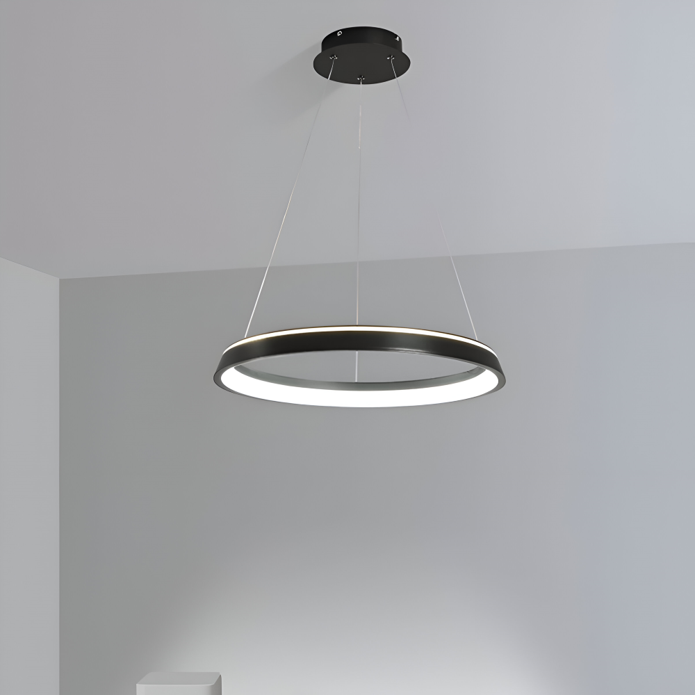 Élégant luminaire suspendu LED blanc, design minimaliste, apporte une touche moderne à votre intérieur.