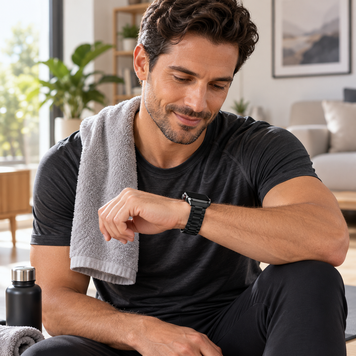 Bracelet connecté AeroPulse noir, idéal pour le sport, avec suivi d'activité et connectivité Bluetooth.