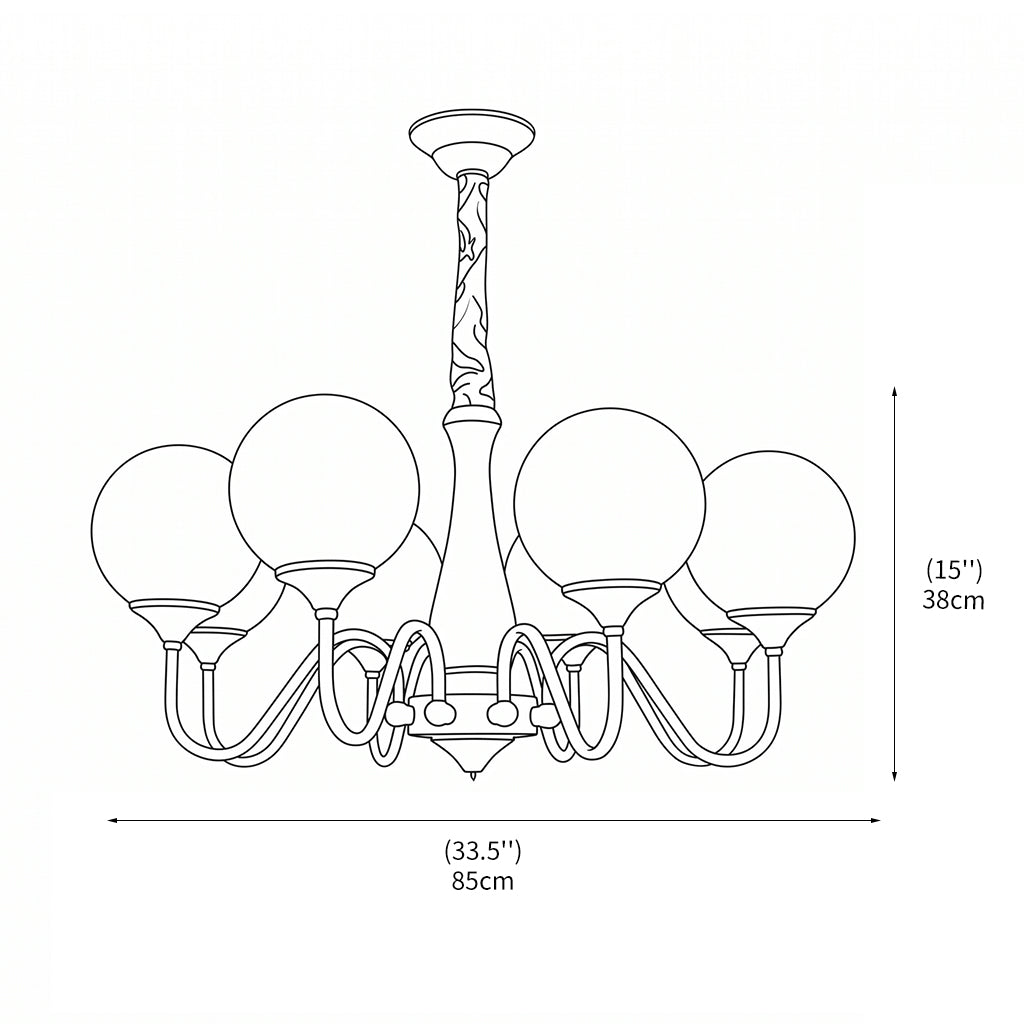 Lustre design rétro-moderne avec structure en métal cuivre et abat-jour en verre pour salle à manger.