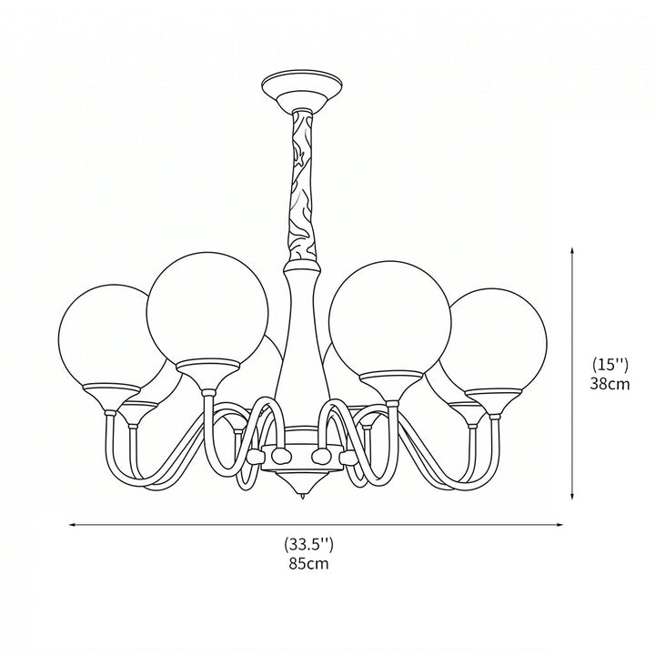Lustre design rétro-moderne avec structure en métal cuivre et abat-jour en verre pour salle à manger.
