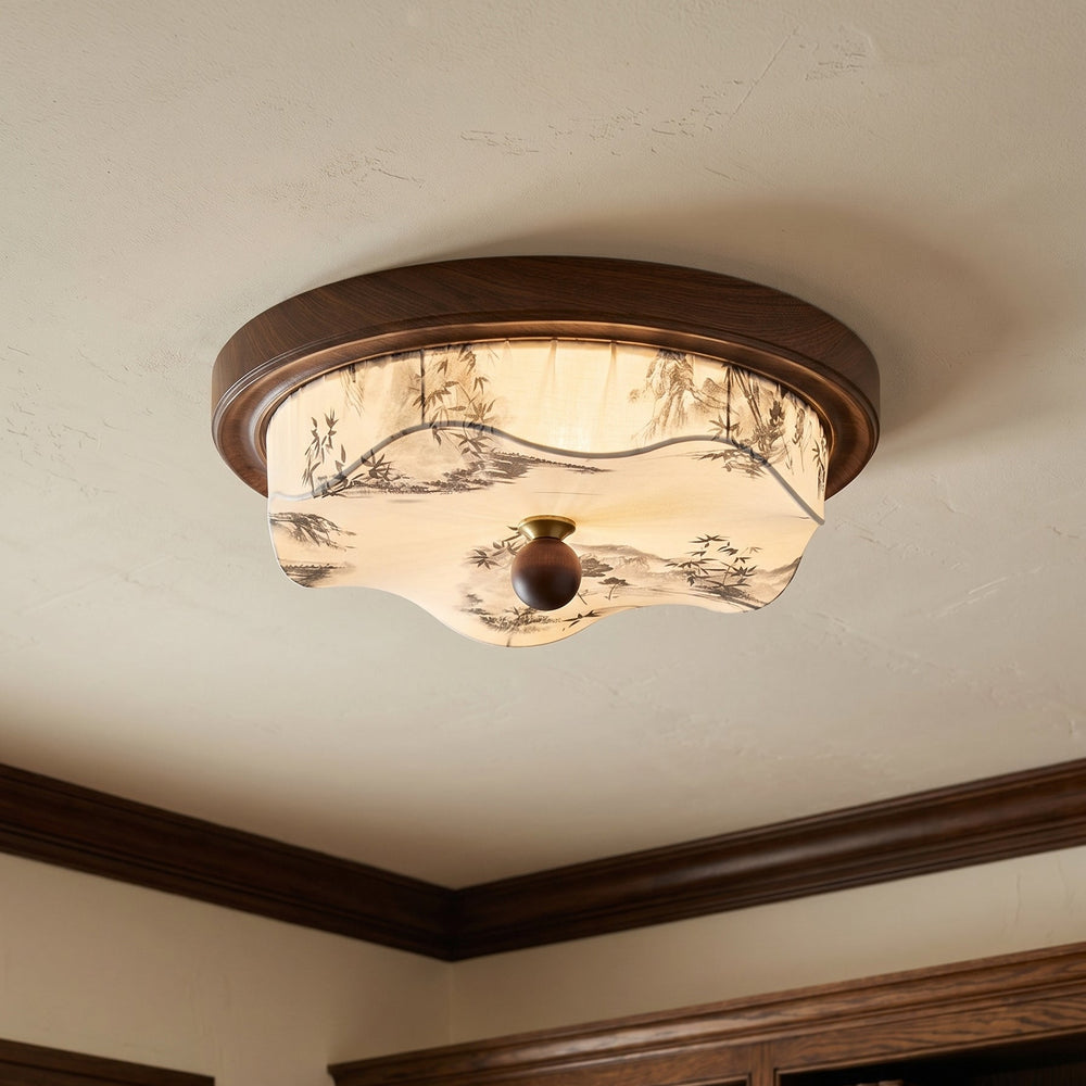 Plafonnier LED, lumière chaude et ambiance cocooning, parfait pour salon moderne ou chambre.