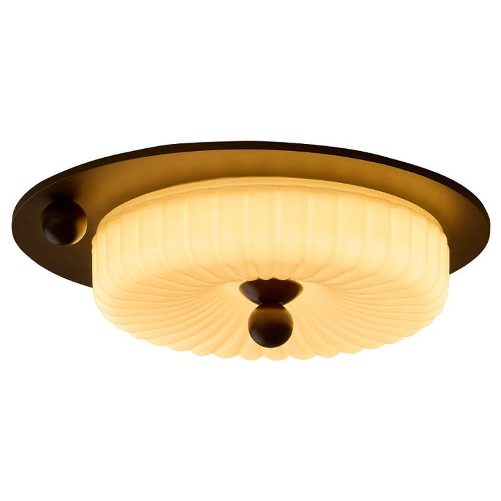 Plafonnier LED en verre rond, lumière chaude, design minimaliste pour toute pièce de la maison.