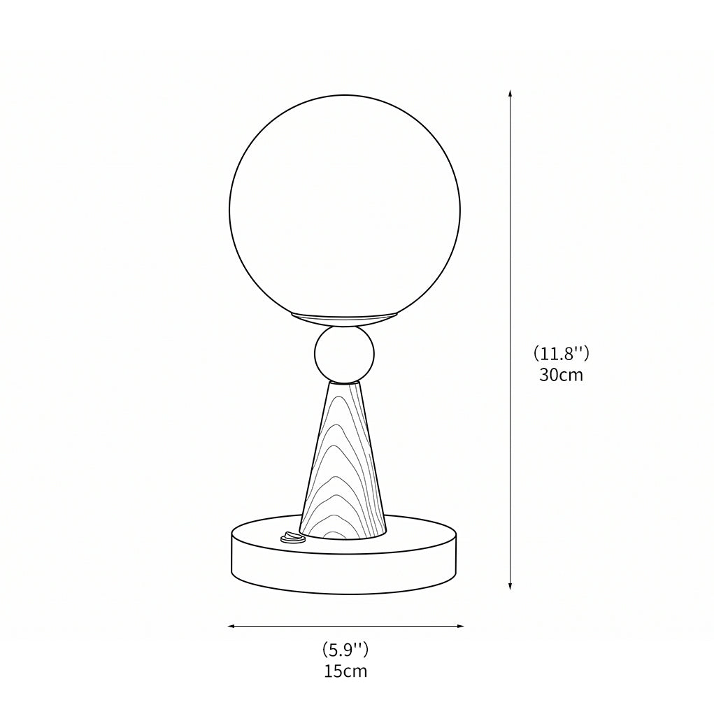 Lampe de table dimmable avec abat-jour sphérique, offrant une lumière d'ambiance ajustable pour décoration intérieure.
