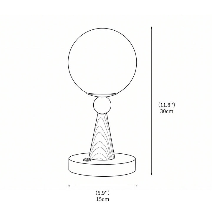 Lampe de table dimmable avec abat-jour sphérique, offrant une lumière d'ambiance ajustable pour décoration intérieure.