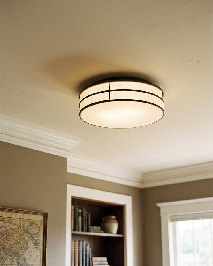 Plafonnier moderne avec LED intégrée, éclairage d'ambiance doux et contemporain.